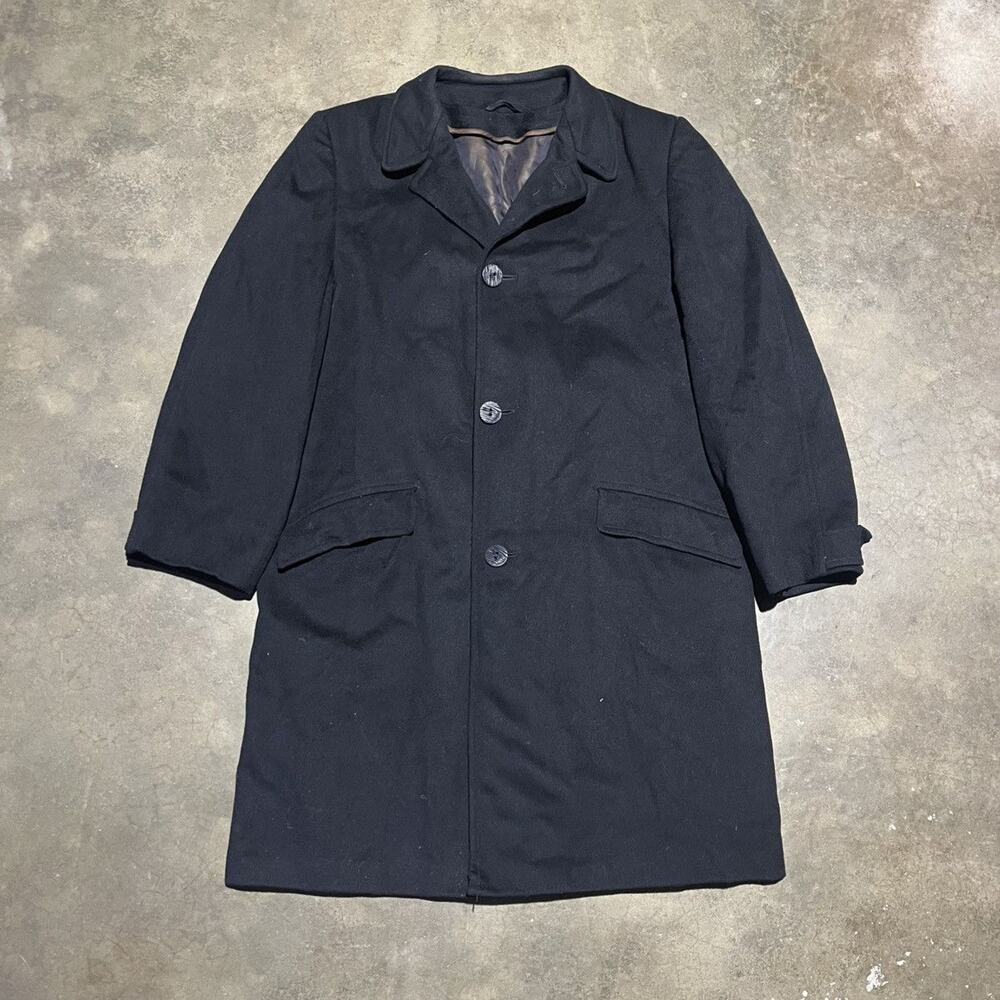 Vintage 60s Black Wool Long Overcoat